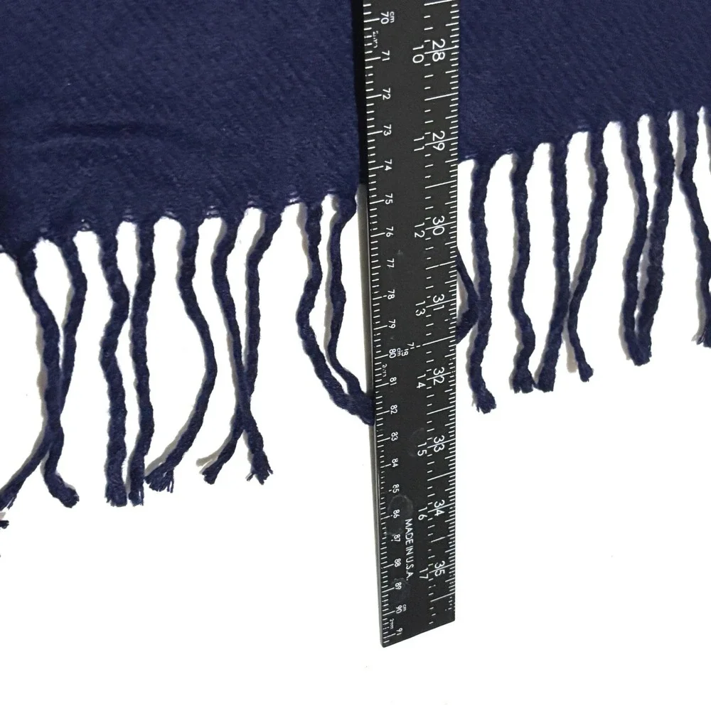 New Vtg Pierre‎ Cardin Scarf Unisex Navy Blue NEW Cashmere Finish Acrylic Fringe